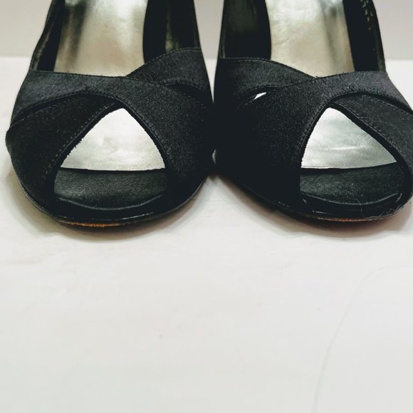 Stuart Weitzman Satin Peep Toe Slingback Heels - Picture 7 of 14